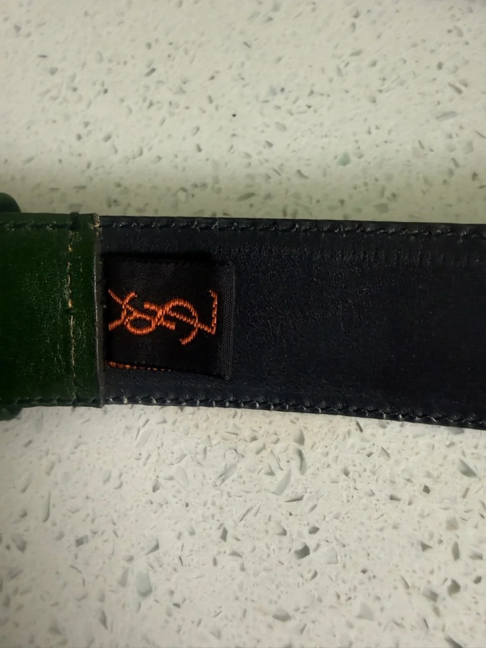 Vintage Yves Saint Laurent YSL Green Leather Belt Gold Tipped Size 80 / 32 - Picture 7 of 7